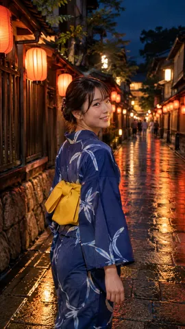 提灯が映す夜の路地