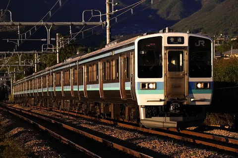 夕暮れのローカル線、旅情を誘う一枚