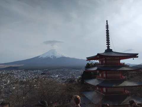 五重塔と雪化粧の富士山