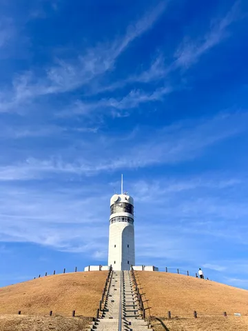 青空にそびえるタワーと階段