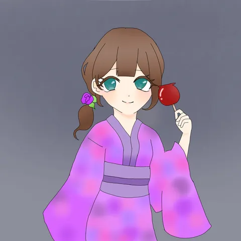 りんご飴と浴衣の少女