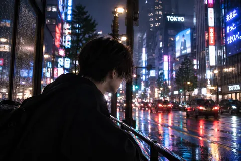 雨に輝く都会の夜