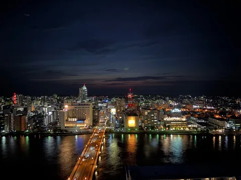 橋渡る光、夜空に輝く街