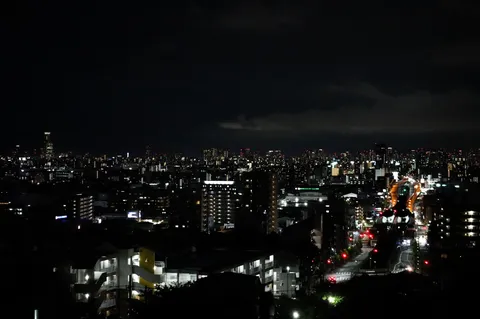 夜景を縫う光の街路