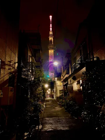 路地と東京タワーの夜景印象