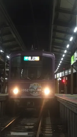 紫色の電車の到着