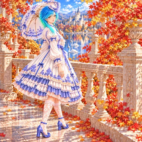 紅葉庭園の青い余韻