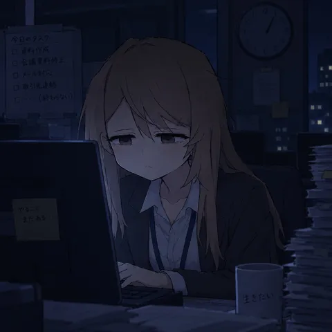 夜のオフィスで静かな作業