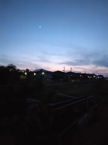 夜明け前の月と街灯