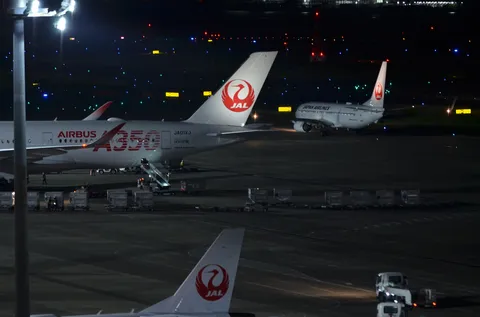 夜の空港、飛行機たちの静かな時間