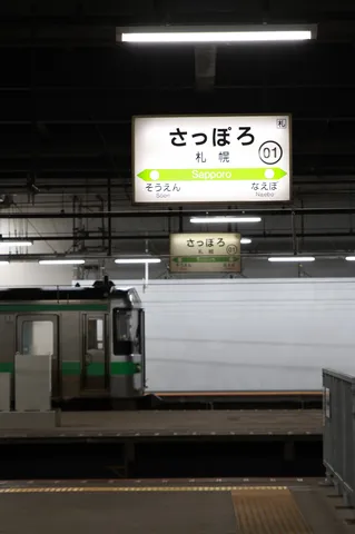 緑の線が刻む駅の静けさ