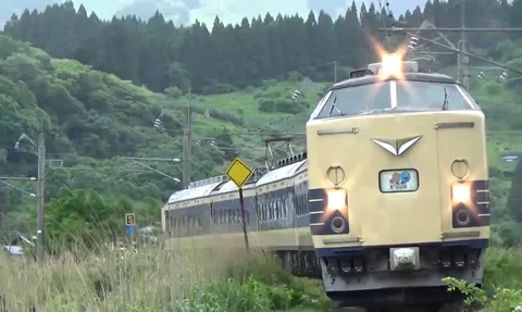 緑の山を駆け抜けるレトロ列車