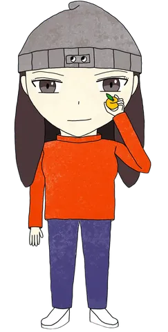 オレンジとニット帽のユニークな組み合わせ
