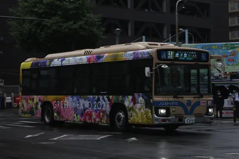 雨に咲く花のバス