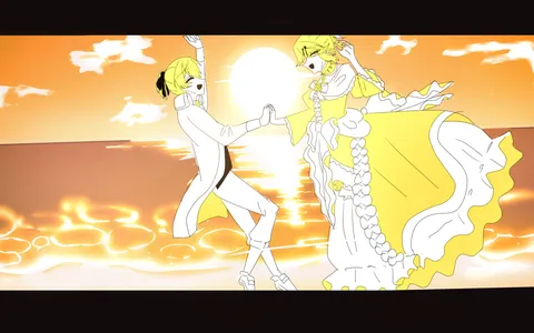夕陽に踊る二人のシルエット