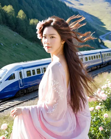 風と花と列車の軌跡