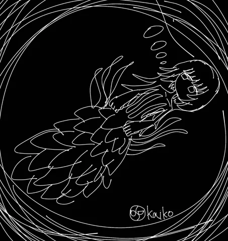 深淵に沈む、幻想的な羽根の少女