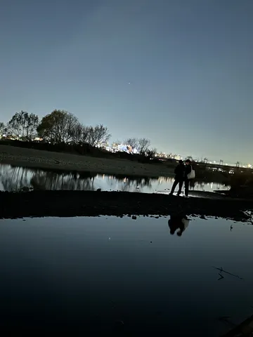 夜景に映る二人のシルエット