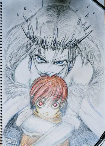 王冠と赤眼の影絵