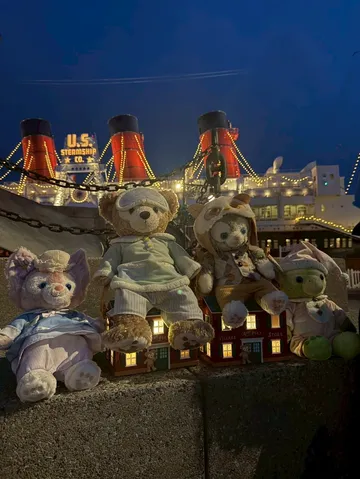夜景とぬいぐるみたちの集い