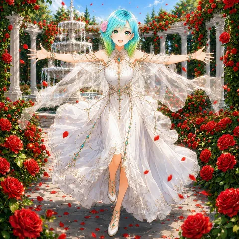 薔薇園に舞う白いきらめき