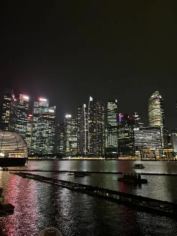 夜景と水面の反射、都会の光