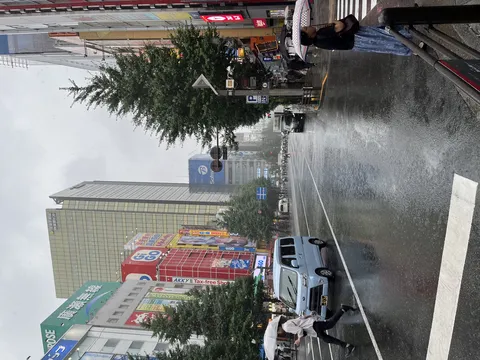 傘が行き交う都会の雨の日