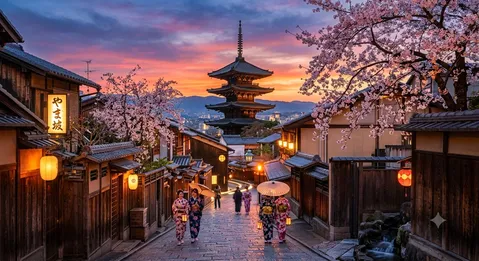 灯り揺れる古都の桜宵