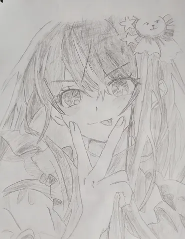 ピースサインとキラキラ瞳