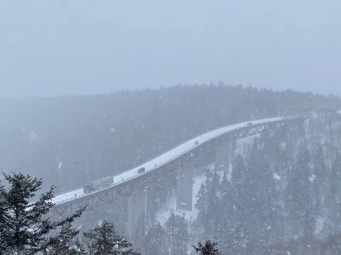 雪化粧の鉄骨橋
