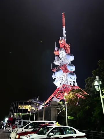 夜空にそびえる光の塔