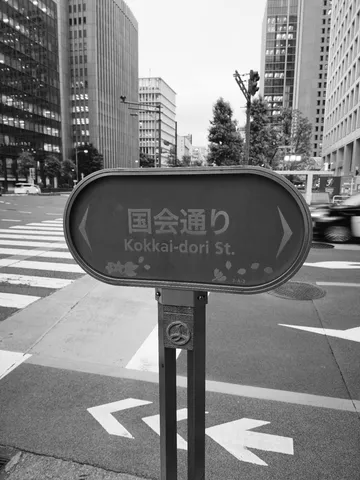 都会の交差点、標識と日常