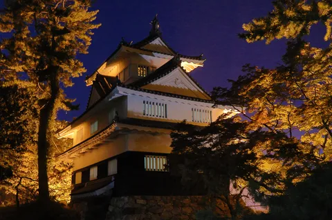 闇夜に浮かぶ古城の灯り