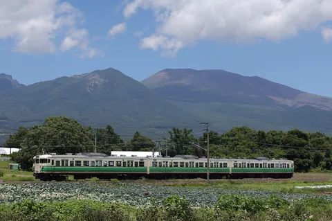 山と緑、そして走る列車