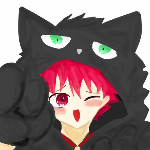 黒猫パーカーと赤髪のギャップ萌え