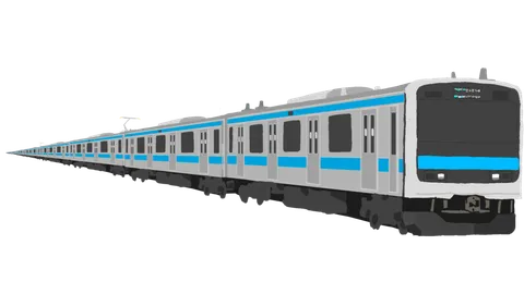 都会を駆け抜ける青いラインの電車