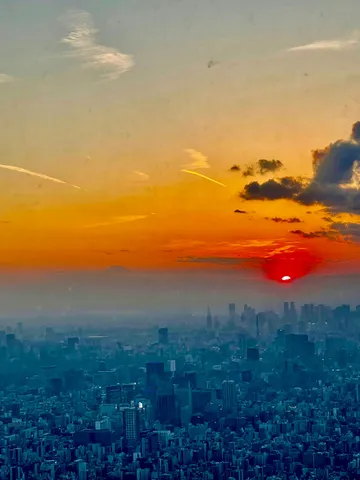 燃える空と都会のコントラスト