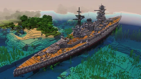 ブロックの世界に現れた巨大戦艦