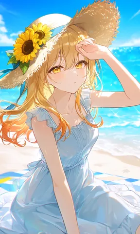 海風に揺れるひまわりの光景