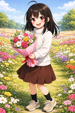 花に包まれた一瞬の笑顔