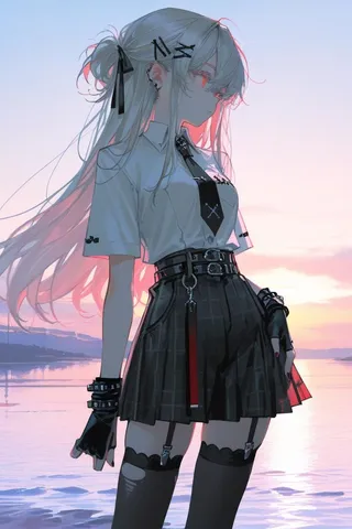 夕暮れの空と少女
