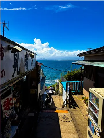 陽光と青い海へ続く道