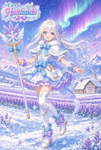 オーロラ舞う冬のラベンダー畑