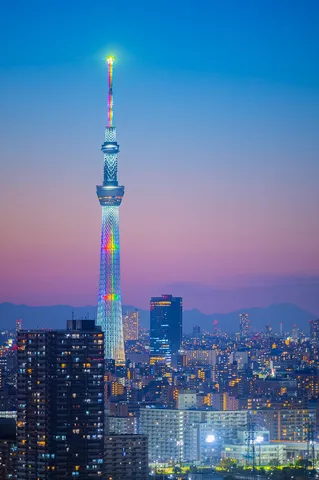 紫空に立つ光の塔