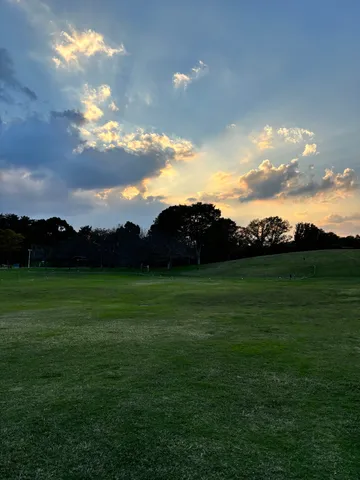 夕暮れに光芒さす草原