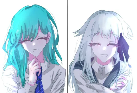 青と白の微笑みの対比