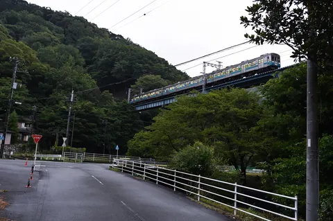 緑を越える鉄路の風景