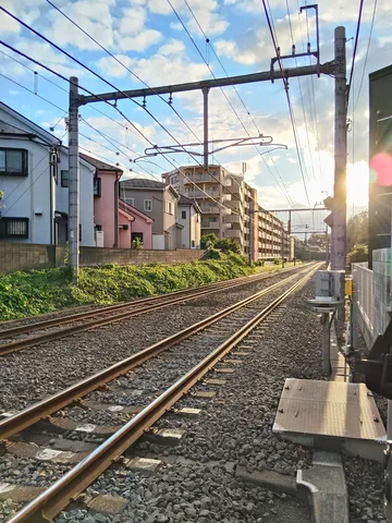 夕暮れ時の線路と空