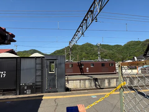 懐かしの貨物列車と山々
