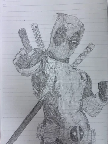 デッドプールの疾走感ある鉛筆画